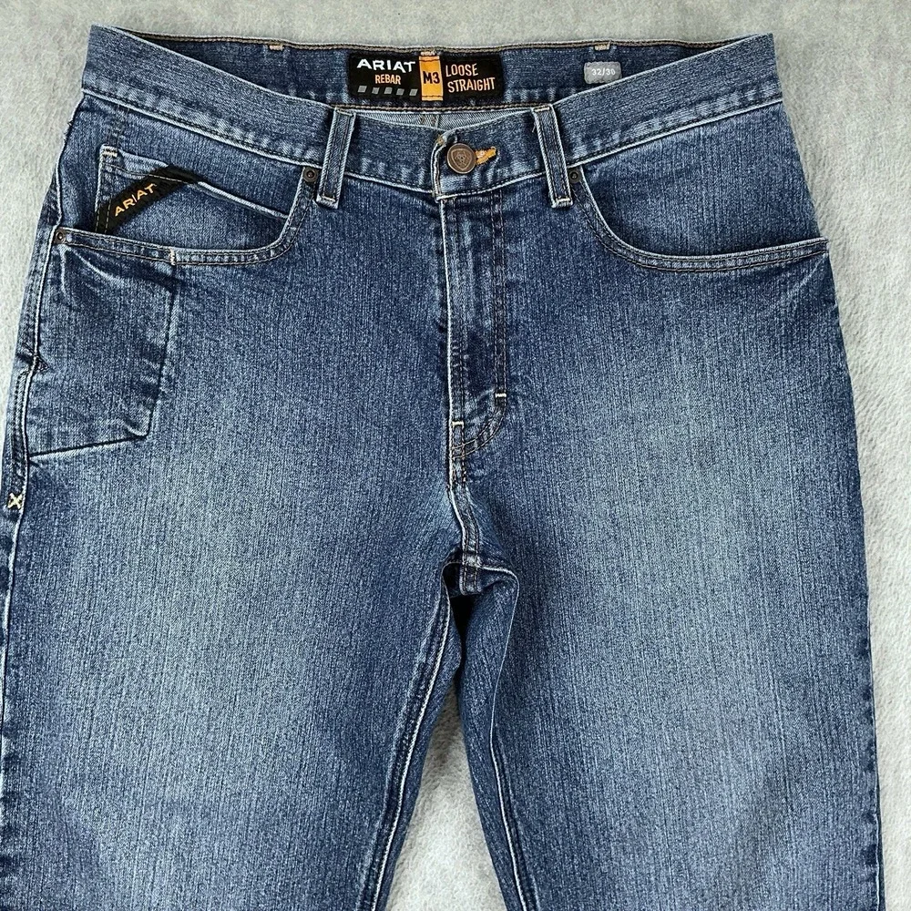 Ariat Jeans Men 32x30 (ACTUAL 32x29) Blue Rebar M3 Loose Blue Straight Workwear